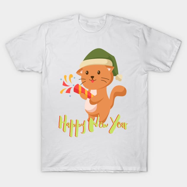 Cute Kitty HAPPY NEW YEAR! T-Shirt by Rightshirt